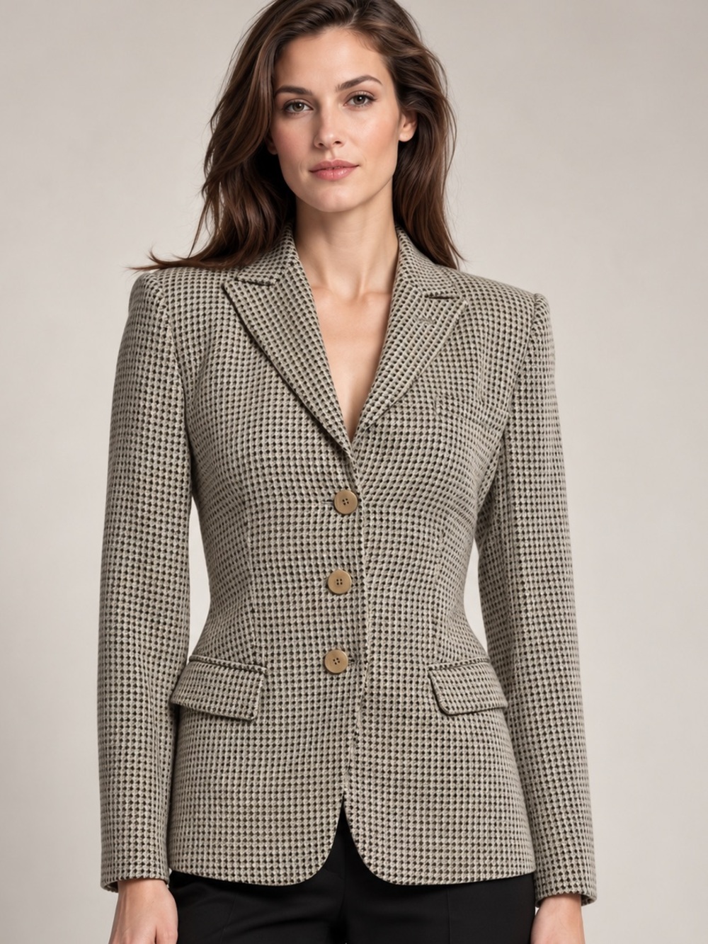 Armani Collezioni Made in Italy Virgin Wool Houndstooth Blazer US 6 IT 42